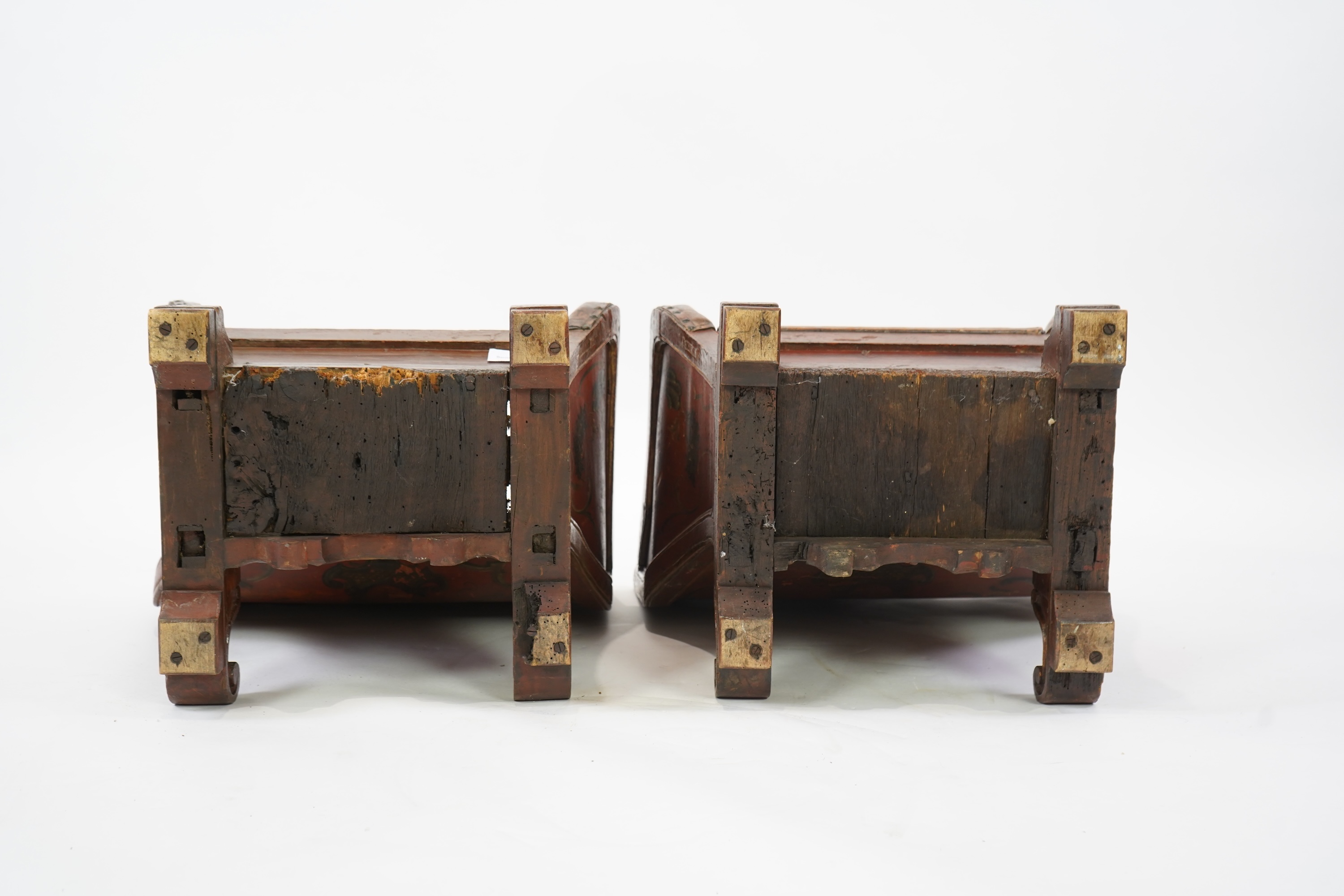 A pair of 19th century Venetian carved wood and tan leather Gondola seats